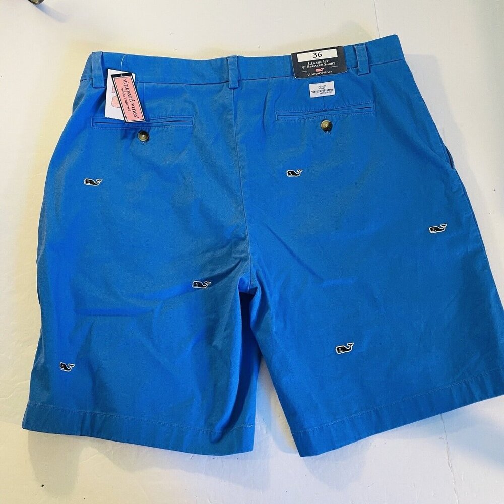 Vineyard Vines Shorts Men 36 Blue Breaker Chino Khaki Whale Cotton Nwt - Picture 2 of 6
